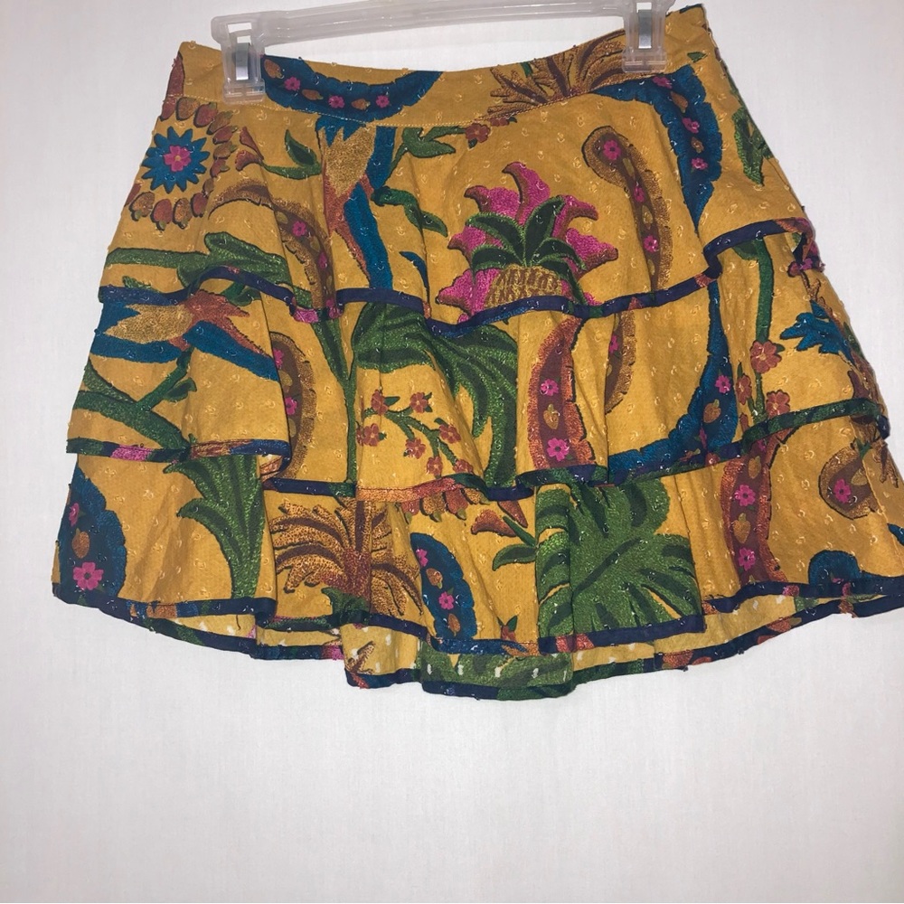 FARM Rio Yellow Tropical Tapestry layered Mini Skirt Size S - Picture 5 of 12